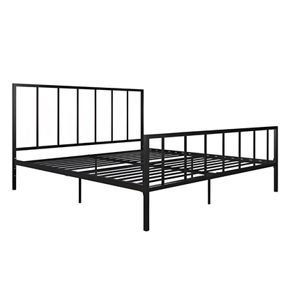 Aarya Without Storage Metal Bed with Designer Headrest (Color - Black)