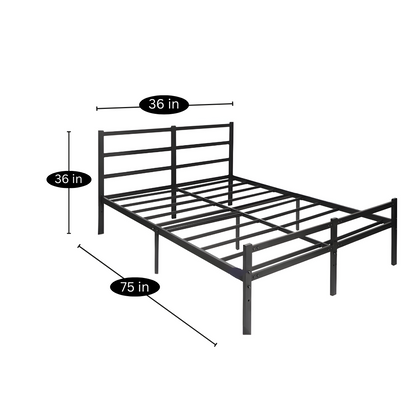 Crison Without Storage Metal Bed with Designer Headrest (Color - Black)
