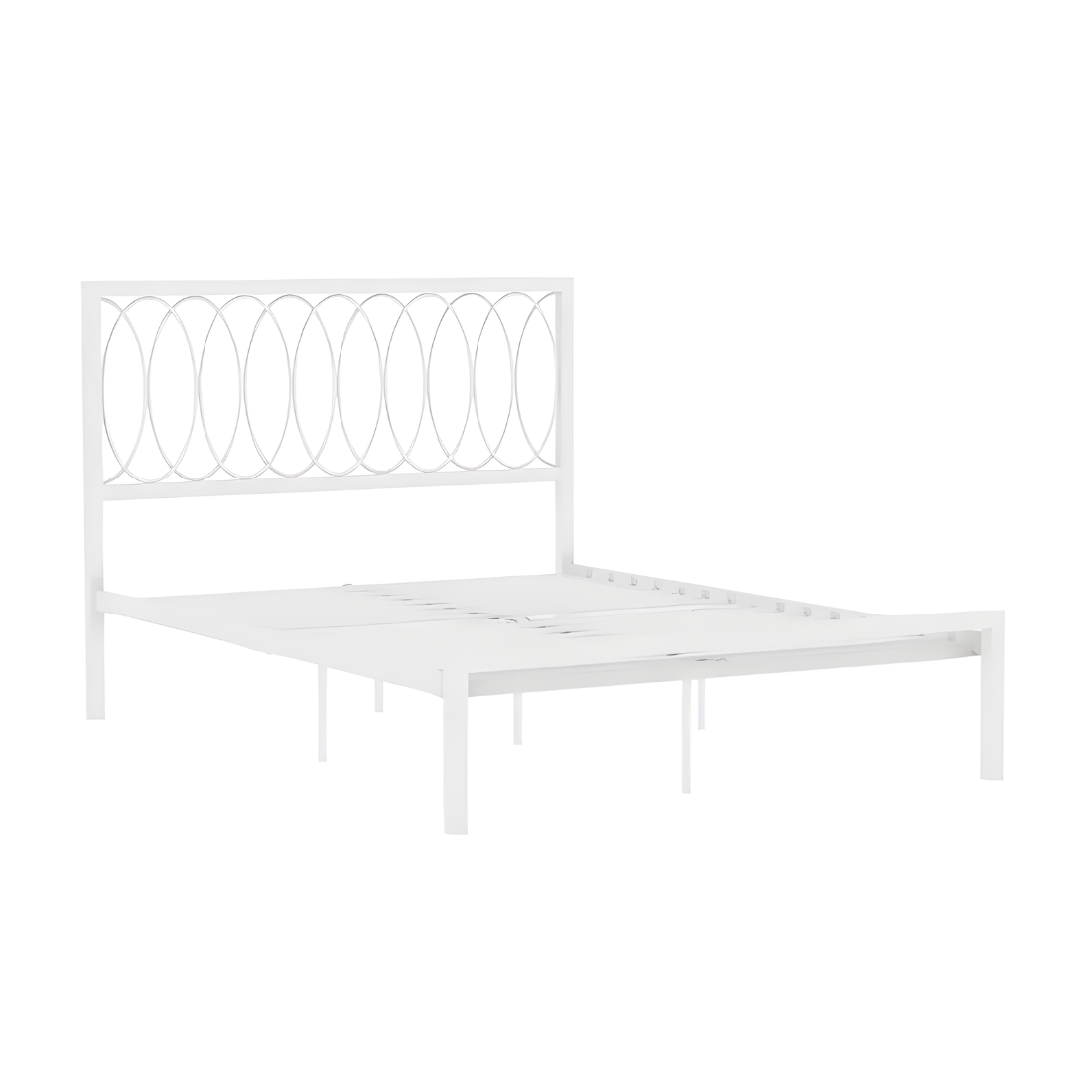 Beerus Without Storage Metal Bed with Designer Headrest (Color - White)