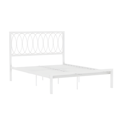 Beerus Without Storage Metal Bed with Designer Headrest (Color - White)