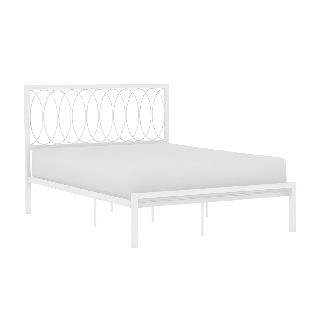 Beerus Without Storage Metal Bed with Designer Headrest (Color - White)