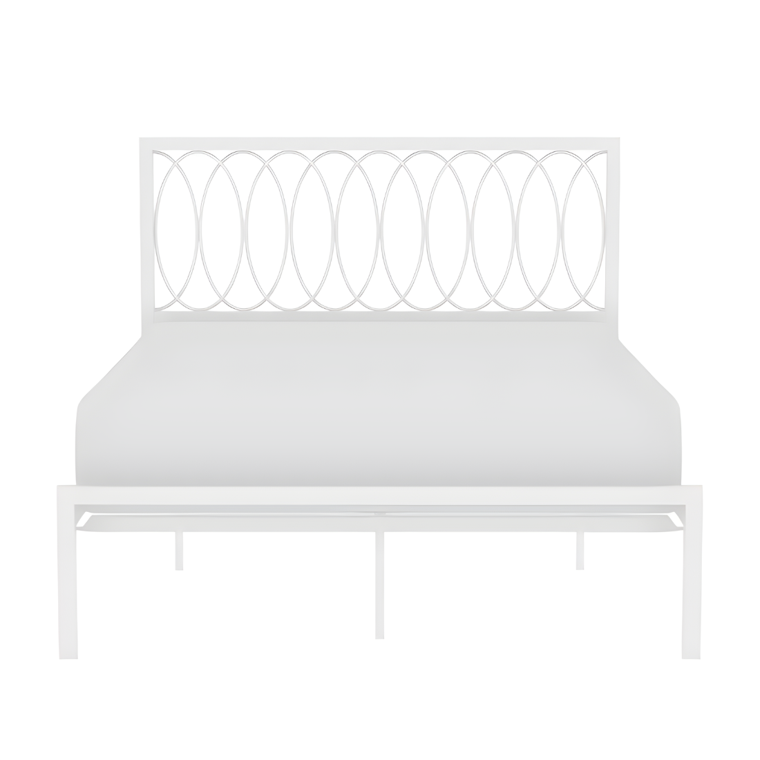 Beerus Without Storage Metal Bed with Designer Headrest (Color - White)