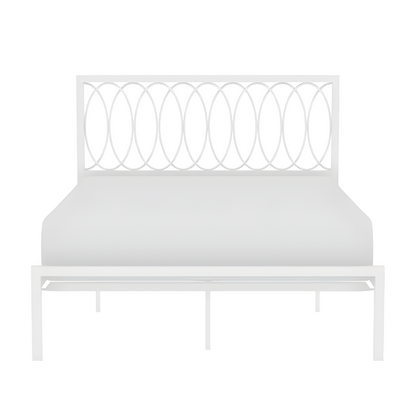 Beerus Without Storage Metal Bed with Designer Headrest (Color - White)