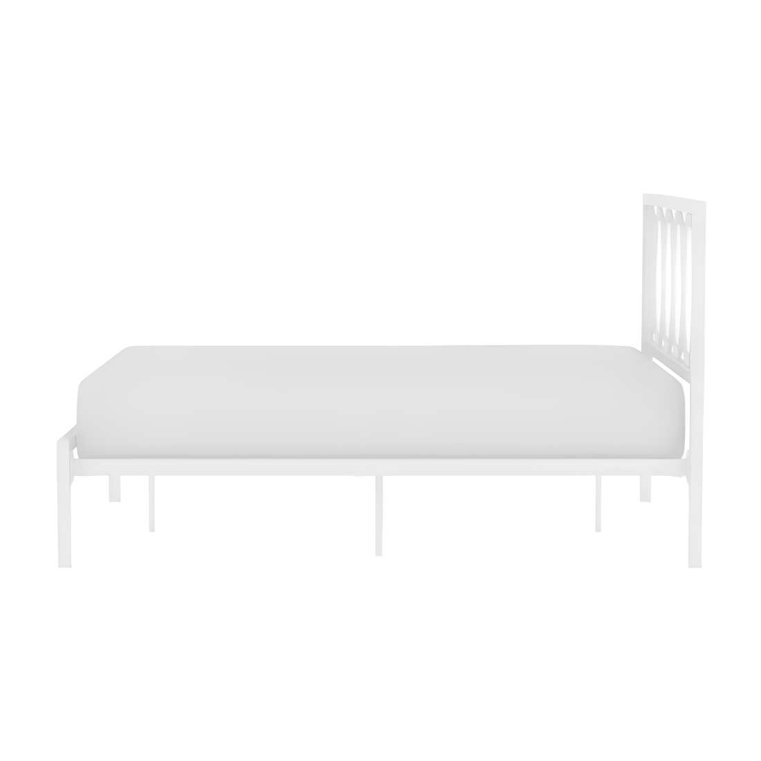 Beerus Without Storage Metal Bed with Designer Headrest (Color - White)