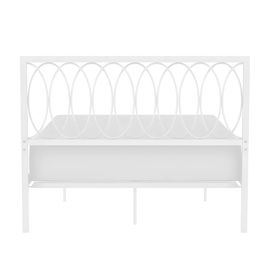 Beerus Without Storage Metal Bed with Designer Headrest (Color - White)