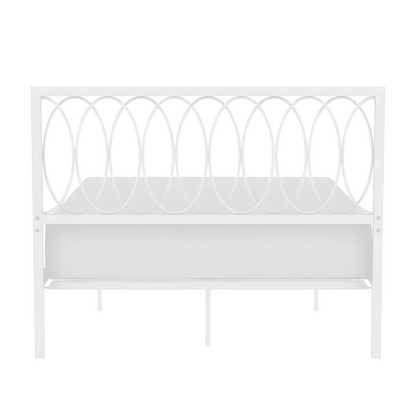 Beerus Without Storage Metal Bed with Designer Headrest (Color - White)