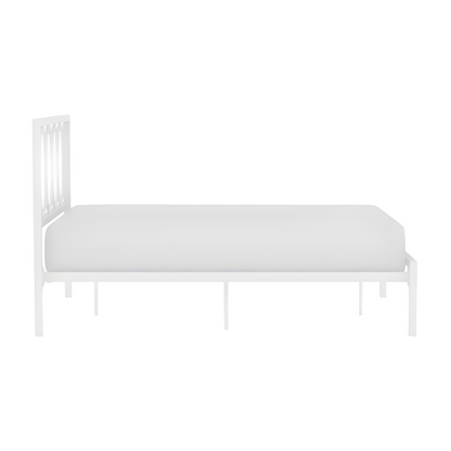 Beerus Without Storage Metal Bed with Designer Headrest (Color - White)