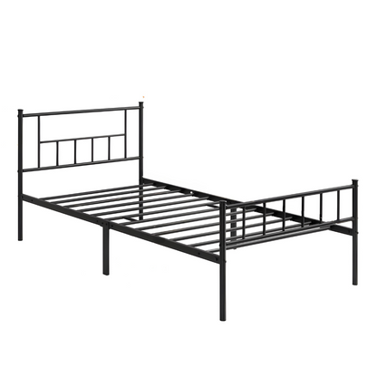 Krillin Without Storage Metal Bed with Designer Headrest (Color - Black)