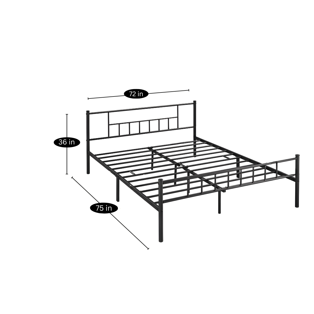 Krillin Without Storage Metal Bed with Designer Headrest (Color - Black)