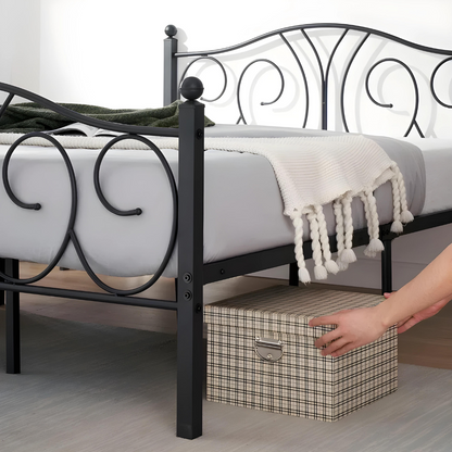 Gates Without Storage Metal Bed with Designer Headrest (Color - Black)