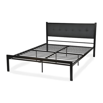 Easter Without Storage Metal Bed with Black Designer Cushion Headrest (Color - Black)