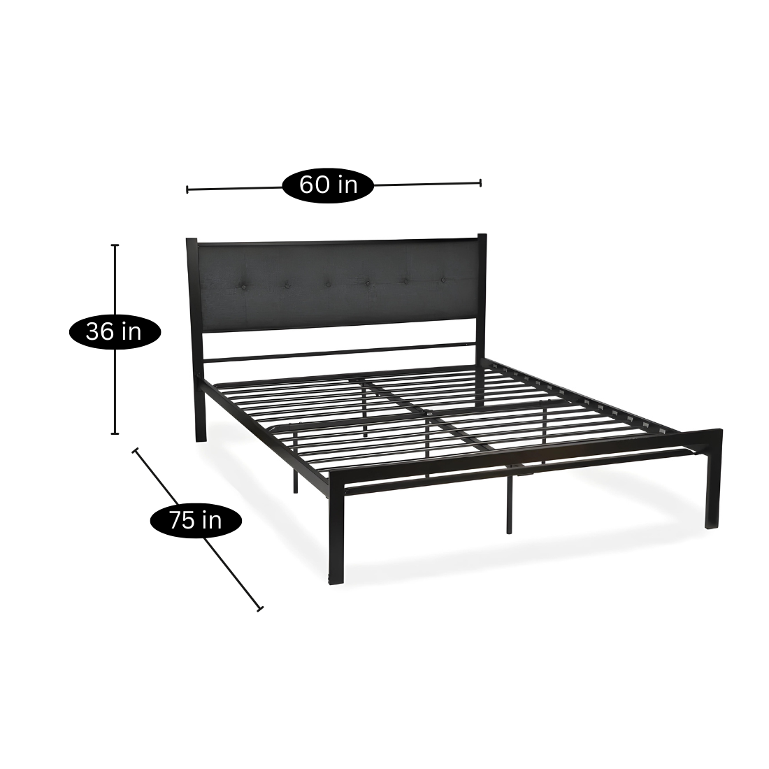 Easter Without Storage Metal Bed with Black Designer Cushion Headrest (Color - Black)