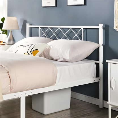 Colulombe Without Storage Metal Bed with Designer Headrest (Color - White)