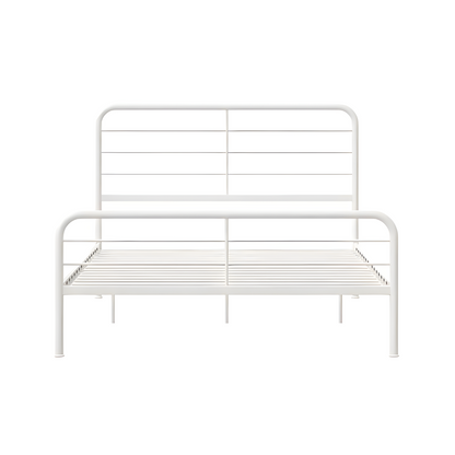 Maxus Without Storage Metal Bed with Designer Headrest (Color - White)