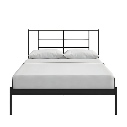 Albritton Without Storage Metal Bed with Designer Headrest (Color - Black)