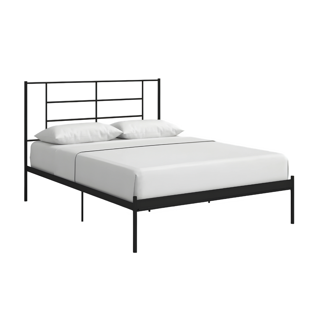 Albritton Without Storage Metal Bed with Designer Headrest (Color - Black)