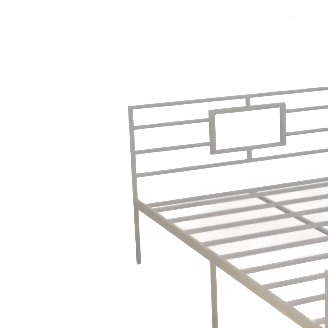 Coal Without Storage Metal Bed with Designer Headrest (Color - White)