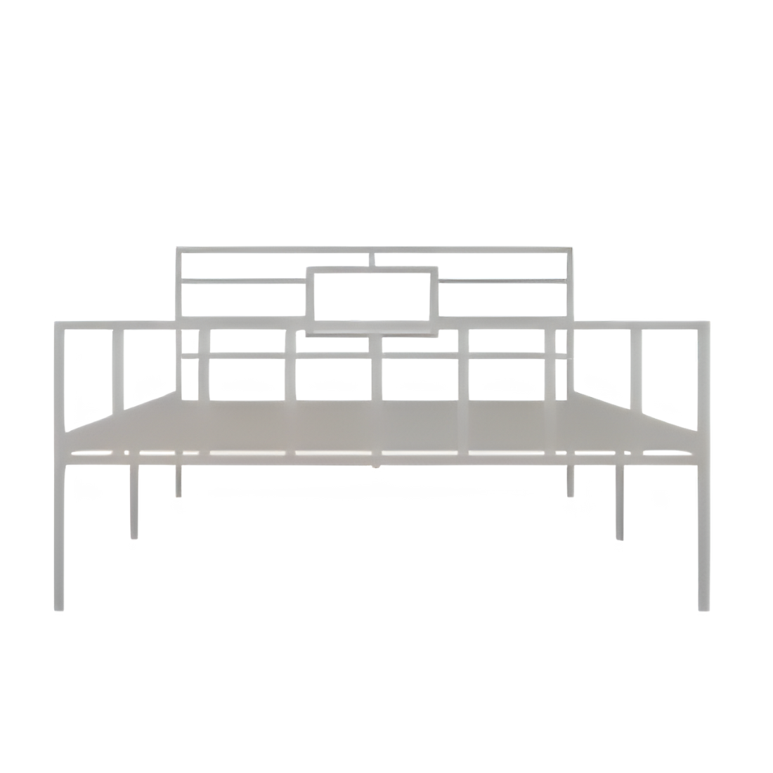 Coal Without Storage Metal Bed with Designer Headrest (Color - White)