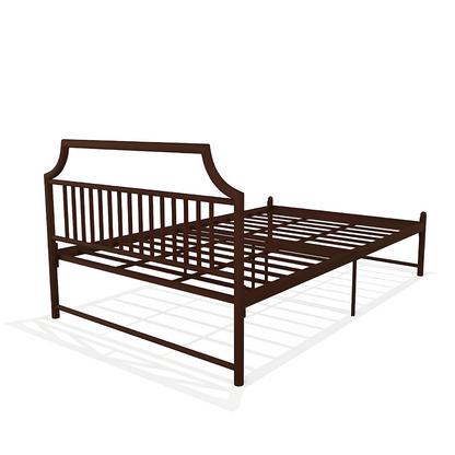 Danil Without Storage Metal Bed with Designer Headrest (Color - Brown)