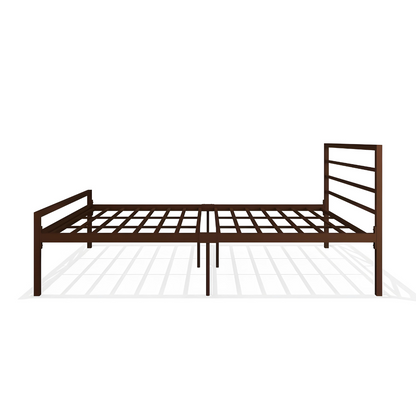 Woven Without Storage Metal Bed with Designer Headrest (Color - Brown)