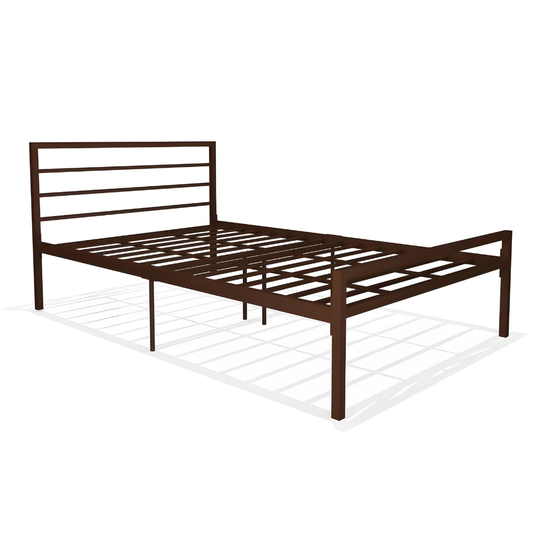 Woven Without Storage Metal Bed with Designer Headrest (Color - Brown)