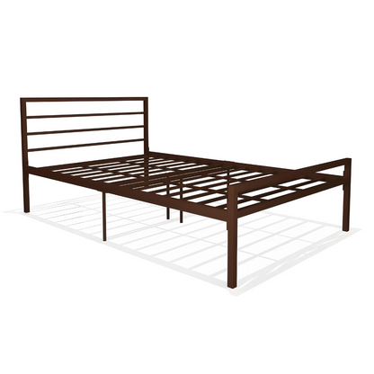 Woven Without Storage Metal Bed with Designer Headrest (Color - Brown)