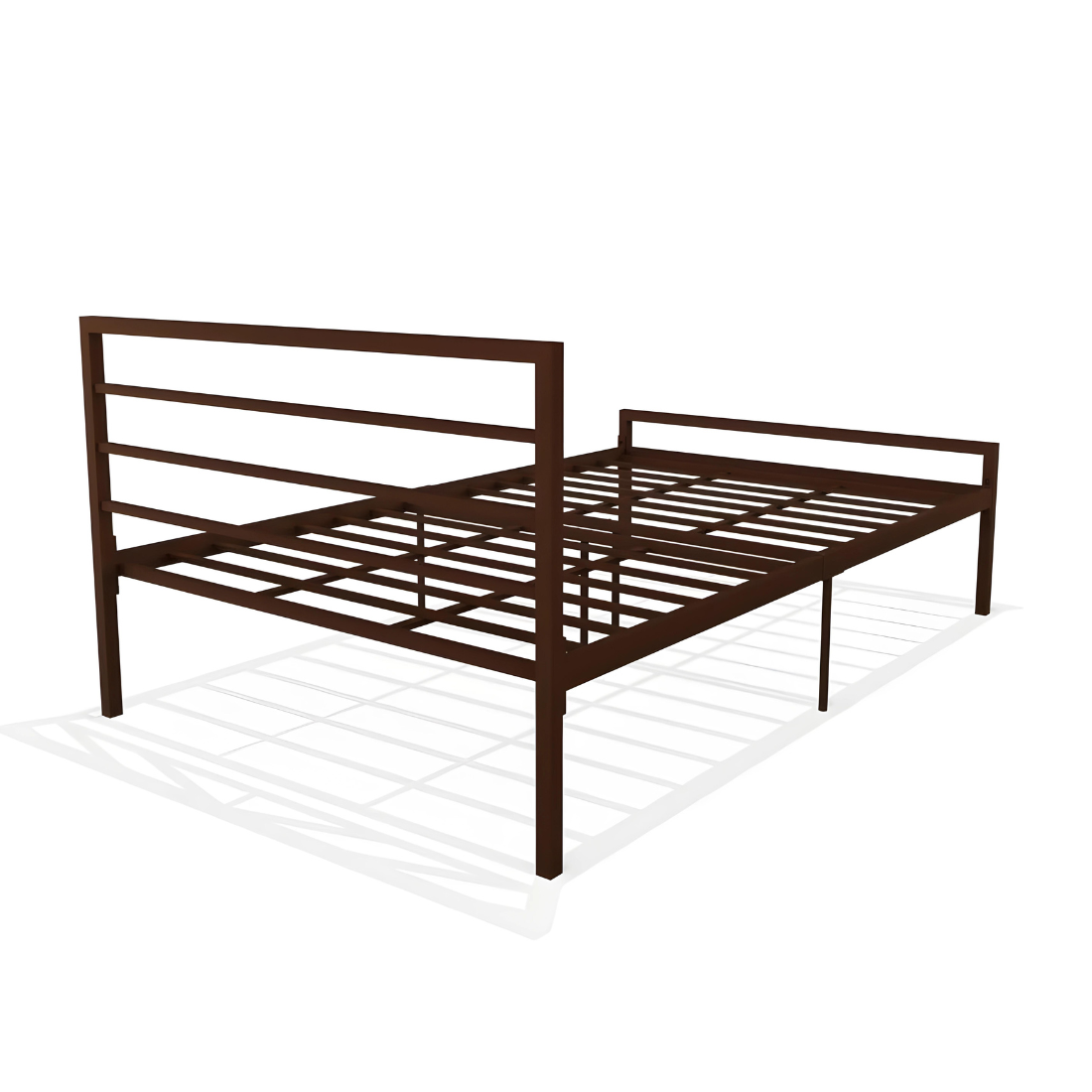 Woven Without Storage Metal Bed with Designer Headrest (Color - Brown)