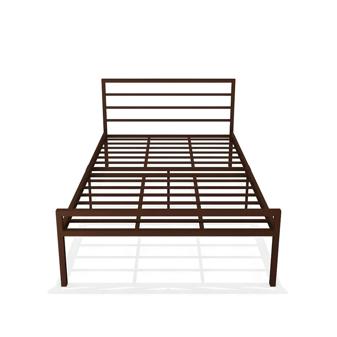 Woven Without Storage Metal Bed with Designer Headrest (Color - Brown)