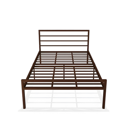 Woven Without Storage Metal Bed with Designer Headrest (Color - Brown)