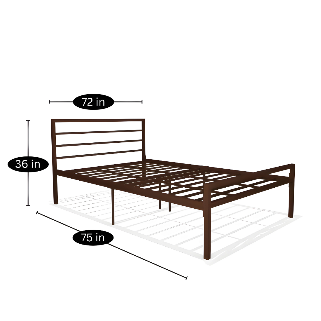 Woven Without Storage Metal Bed with Designer Headrest (Color - Brown)