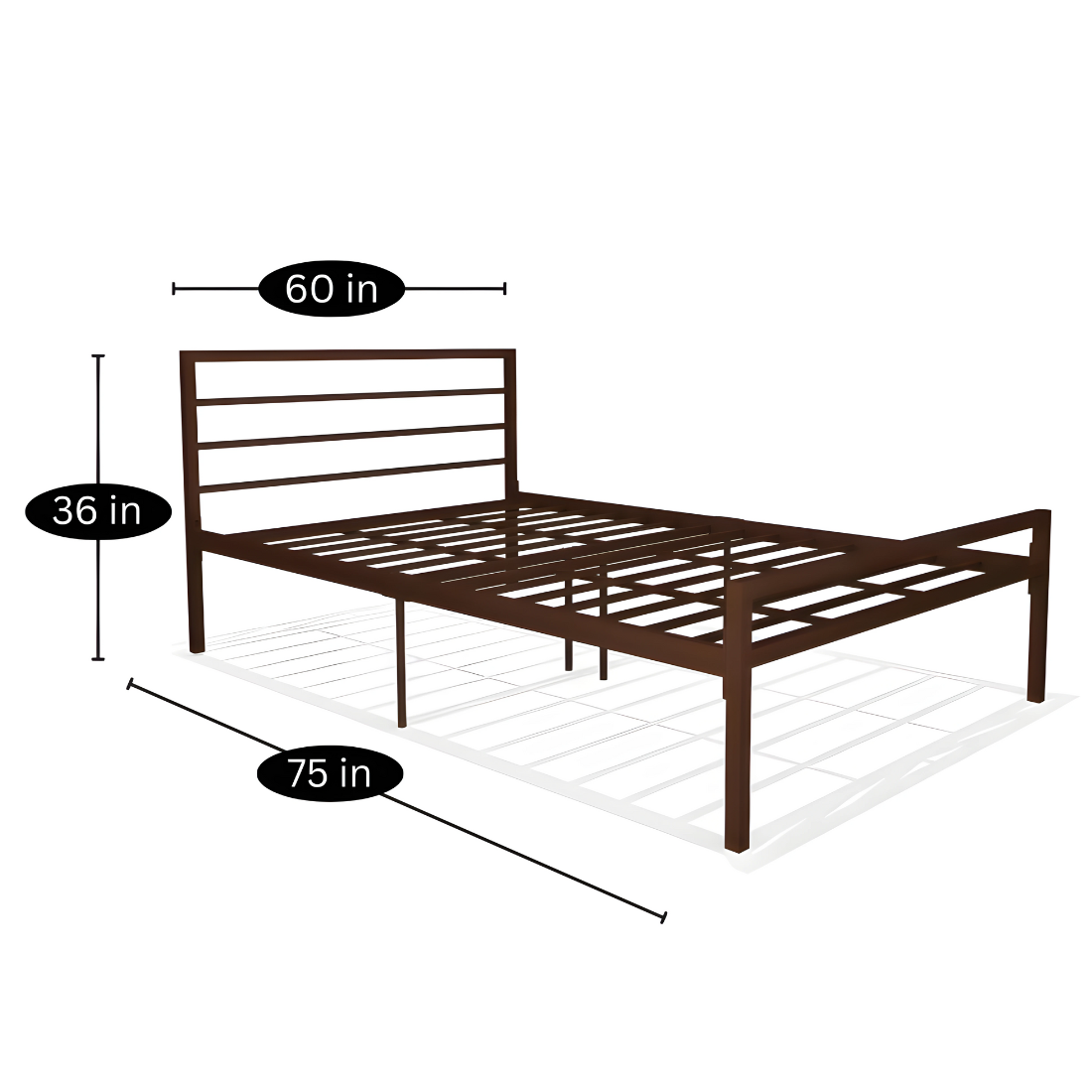 Woven Without Storage Metal Bed with Designer Headrest (Color - Brown)