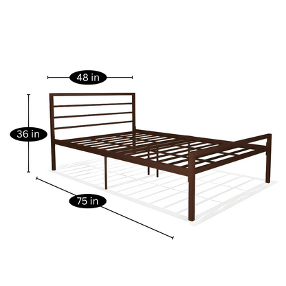 Woven Without Storage Metal Bed with Designer Headrest (Color - Brown)