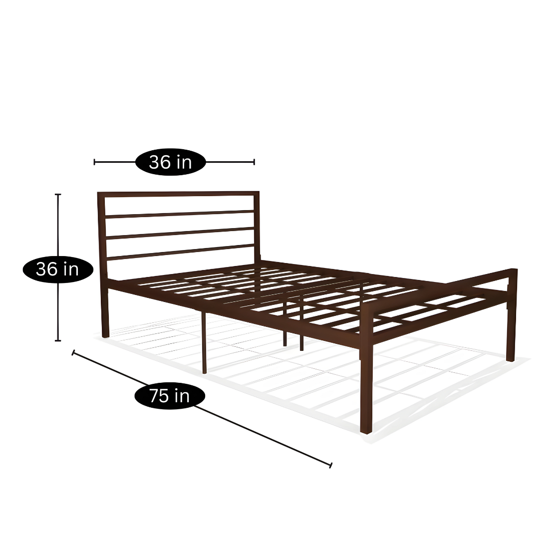 Woven Without Storage Metal Bed with Designer Headrest (Color - Brown)