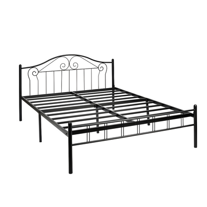 Morris Without Storage Metal Bed with Designer Headrest (Color - Black)