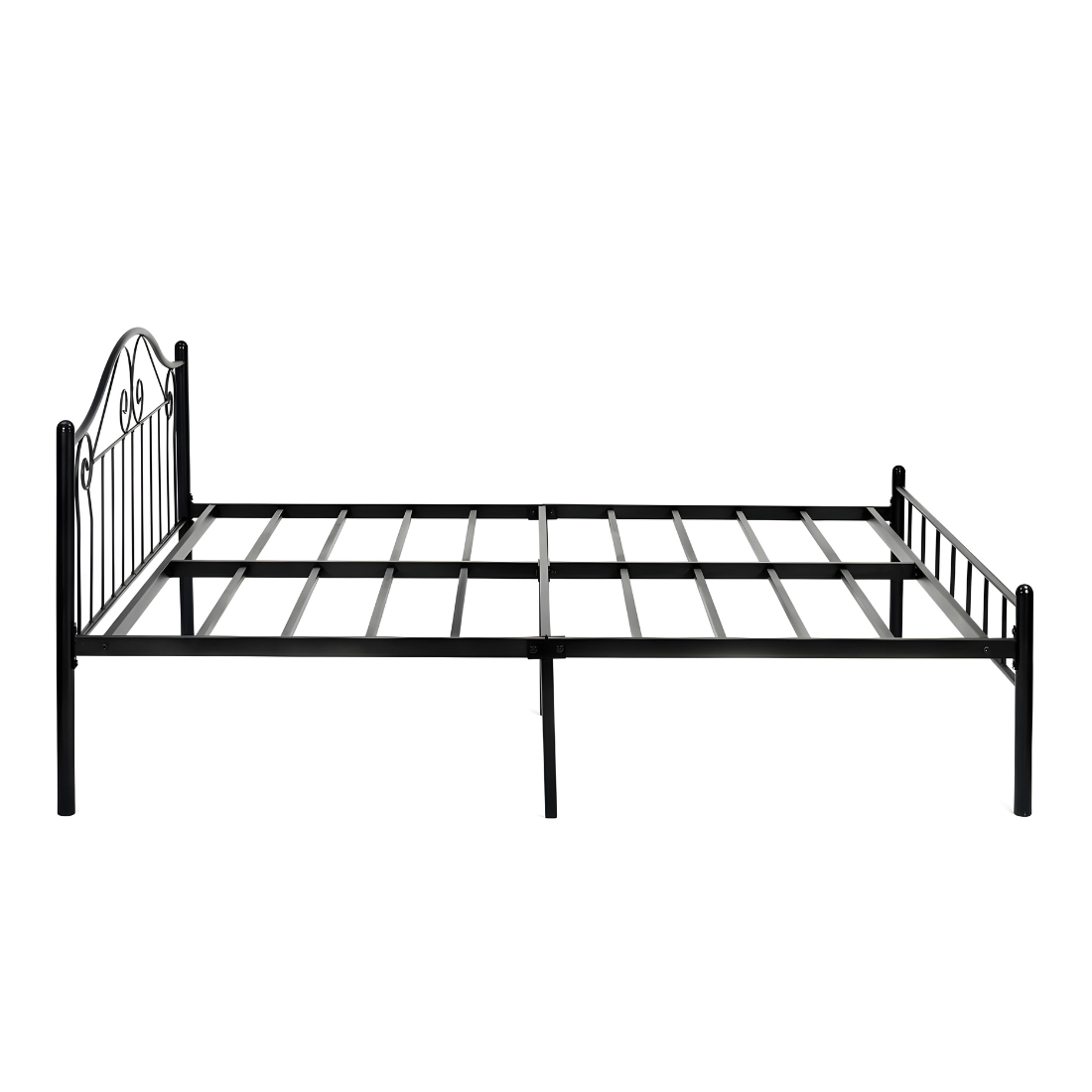 Morris Without Storage Metal Bed with Designer Headrest (Color - Black)