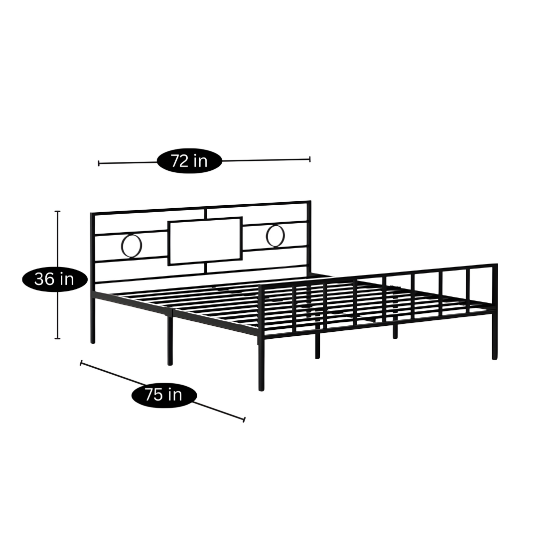 Leero Without Storage Metal Bed with Designer Headrest (Color - Black)