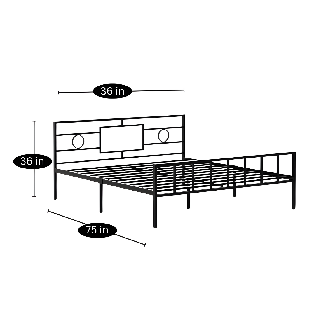 Leero Without Storage Metal Bed with Designer Headrest (Color - Black)