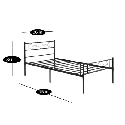 Medusa Without Storage Metal Bed with Designer Headrest (Color - Black)