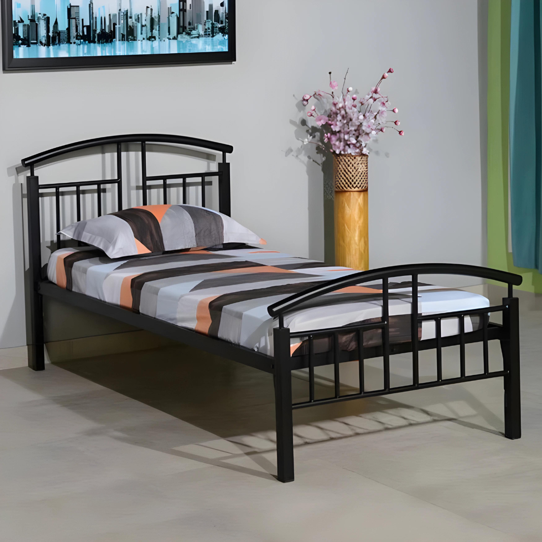 Ambition Without Storage Metal Bed with Designer Headrest (Color - Black)