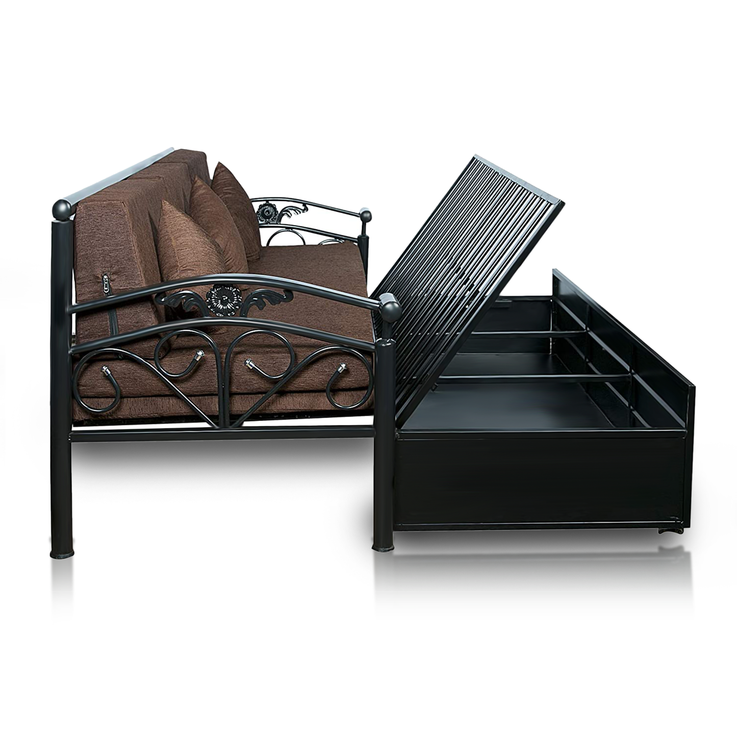 Black Sofia Hydraulic Storage Metal Sofa Cum Bed with Mattress & Pillow (Color - Brown)