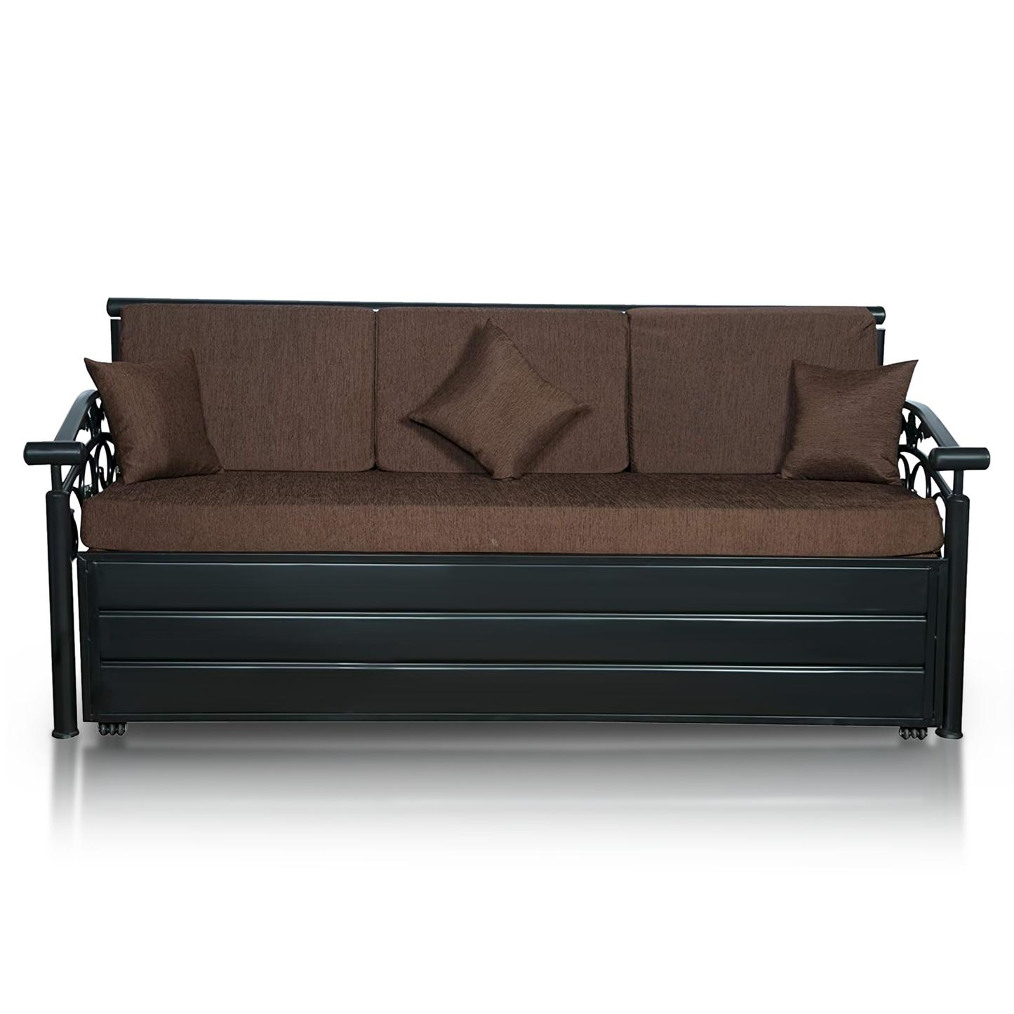 Black Sofia Hydraulic Storage Metal Sofa Cum Bed with Mattress & Pillow (Color - Brown)