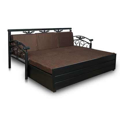 Black Sofia Hydraulic Storage Metal Sofa Cum Bed with Mattress & Pillow (Color - Brown)