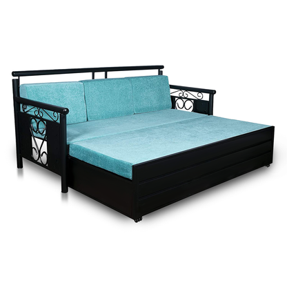 Black Crossandra Hydraulic Storage Metal Sofa Bed with Mattress & Pillow (Color - Sky Blue)