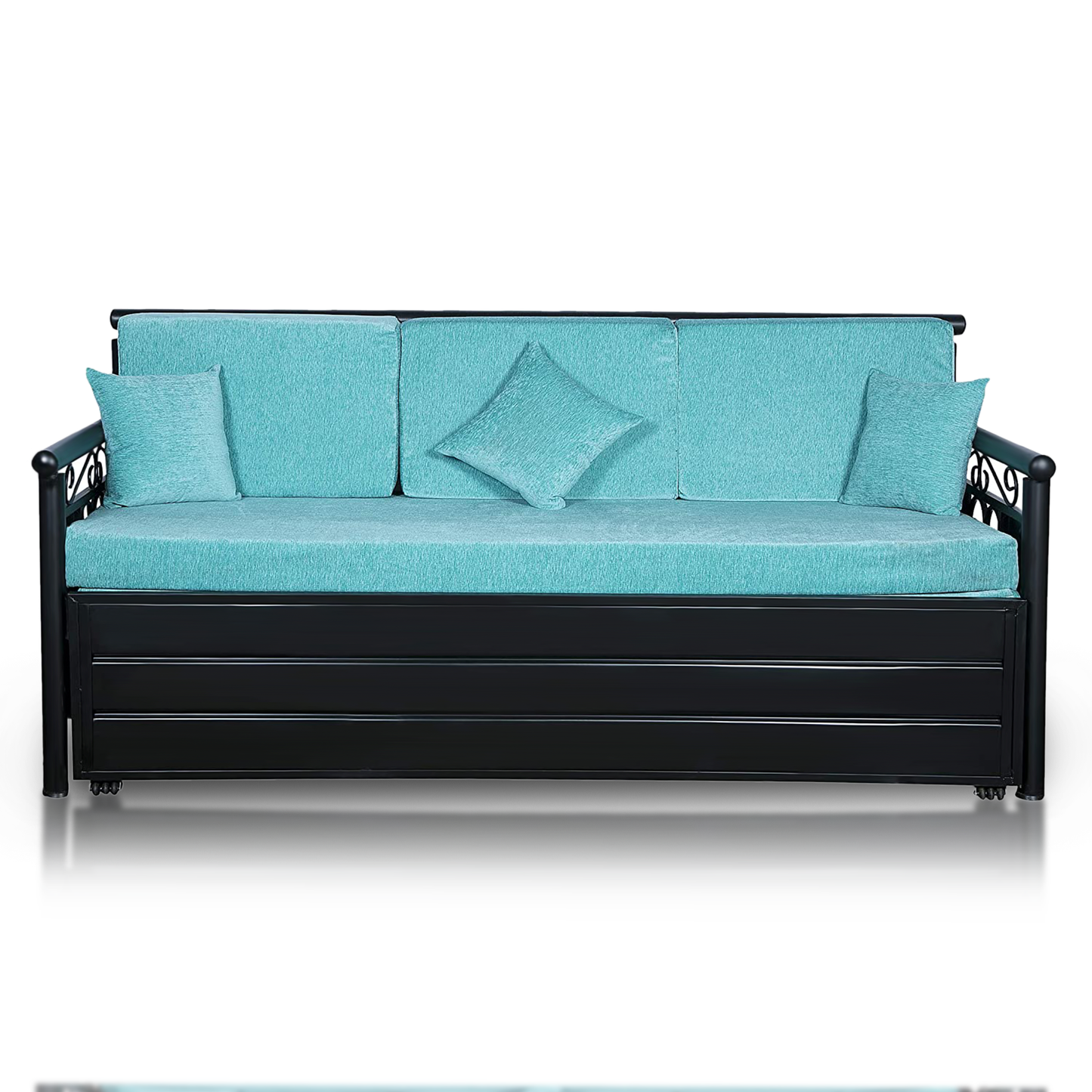 Black Crossandra Hydraulic Storage Metal Sofa Bed with Mattress & Pillow (Color - Sky Blue)