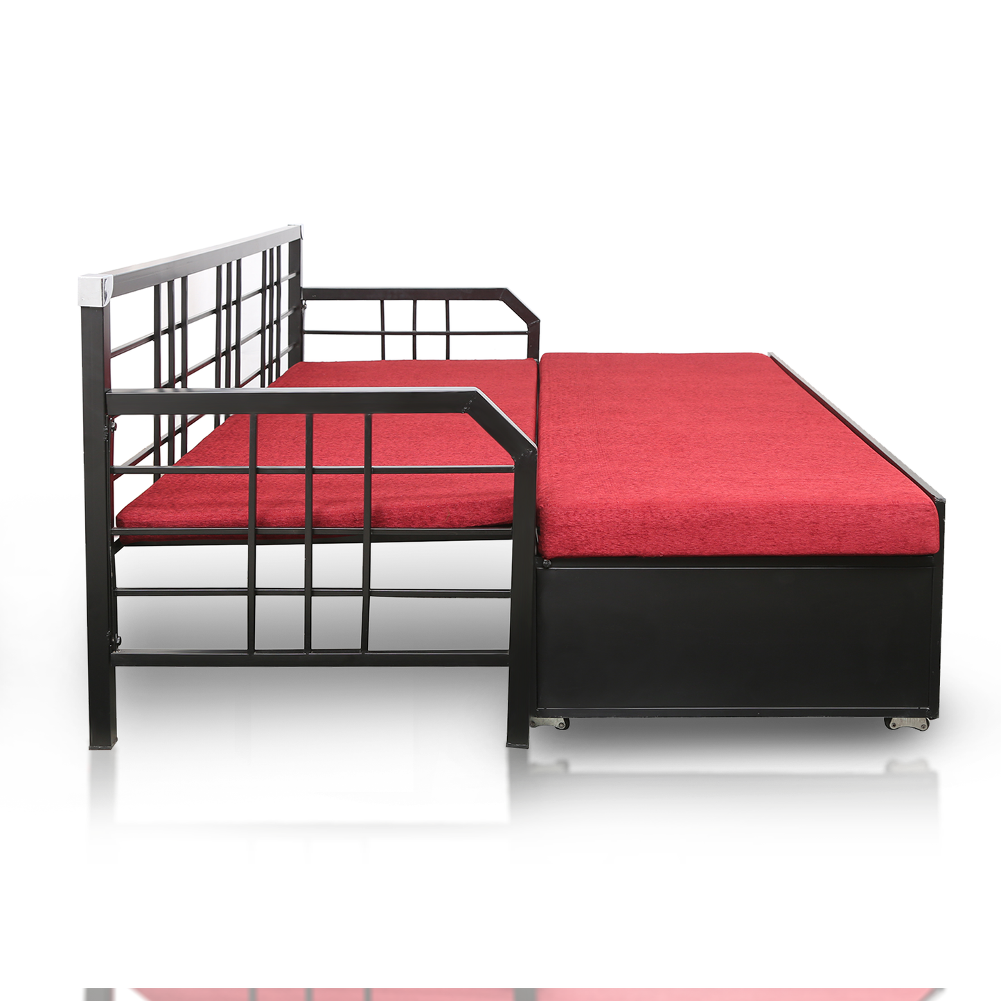 Black Orchid Hydraulic Storage Metal Sofa Bed with Mattress & Pillow (Color - Red)