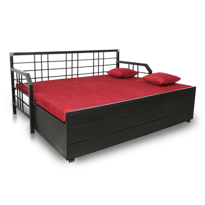 Black Orchid Hydraulic Storage Metal Sofa Bed with Mattress & Pillow (Color - Red)