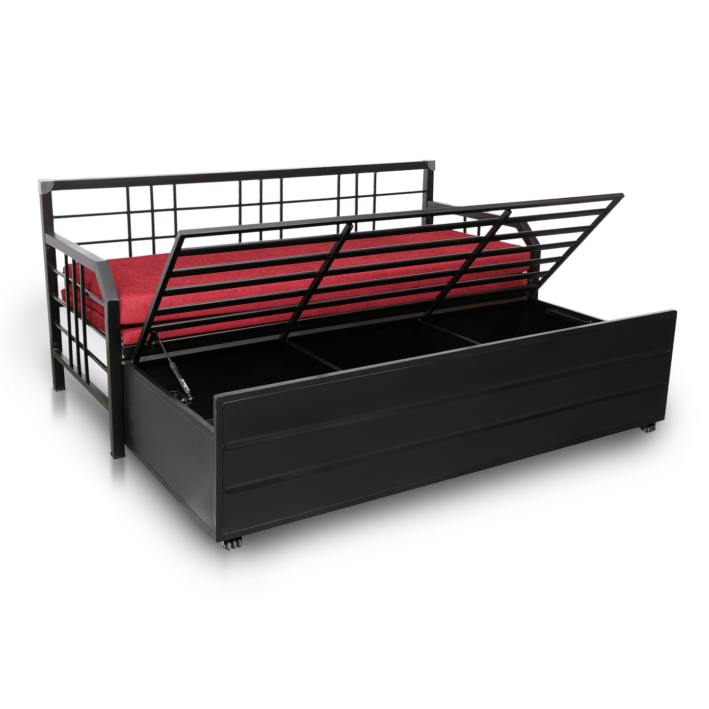 Black Orchid Hydraulic Storage Metal Sofa Bed with Mattress & Pillow (Color - Red)