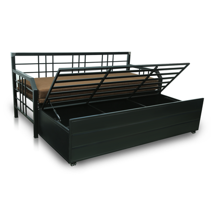 Black Orchid Hydraulic Storage Metal Sofa Bed with Mattress & Pillow (Color - Brown)