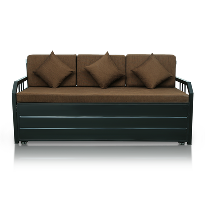 Black Orchid Hydraulic Storage Metal Sofa Bed with Mattress & Pillow (Color - Brown)