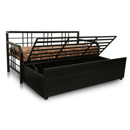 Black Orchid Hydraulic Storage Metal Sofa Cum Bed with Mattress & Pillow (Color - Multi)